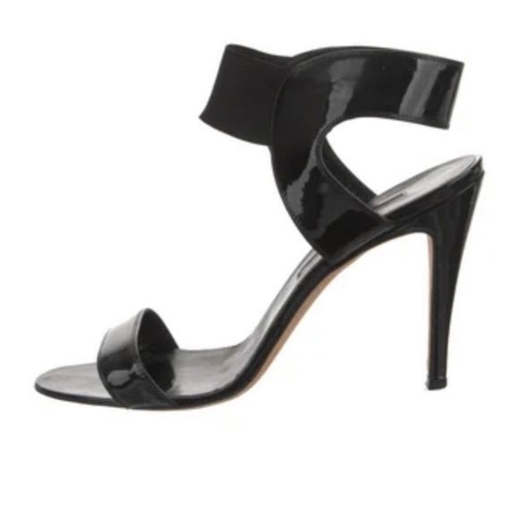 Authentic Manolo Blahnik Black Patent Strap Heeled Sandals Size 40 - Picture 2 of 11